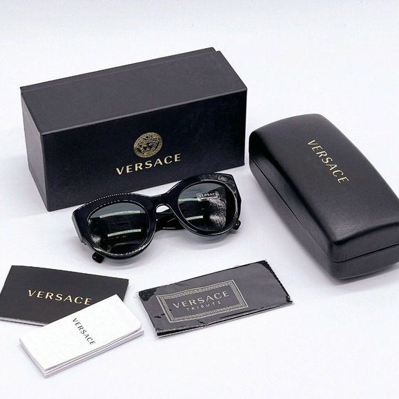 New Versace 51mm Black Women\'s Gold Emblem Sunglasses